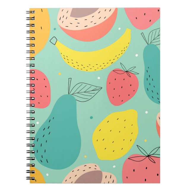 Carnet Fruits dessinés à la main, motif sans couture déco (Devant)