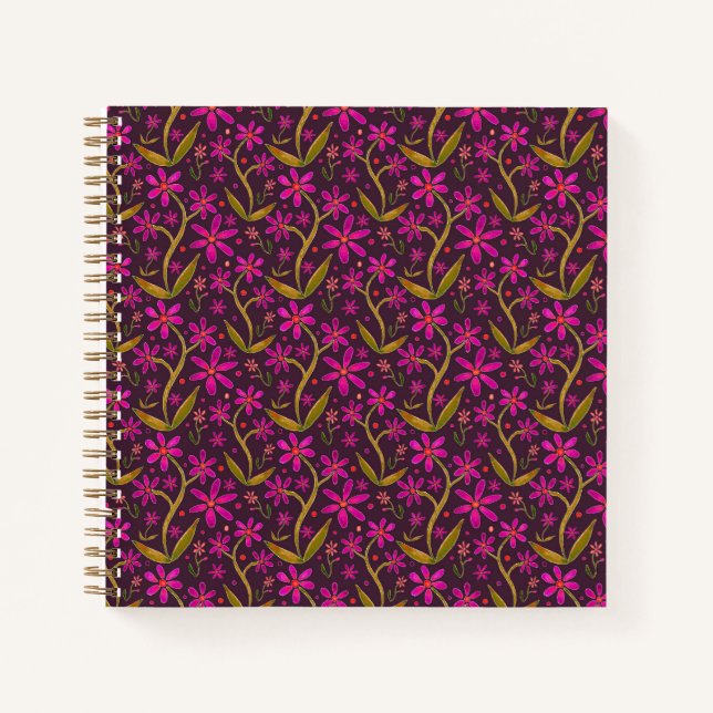 Carnet Fuchsia | Dancing Watercolor Daisies (Devant)