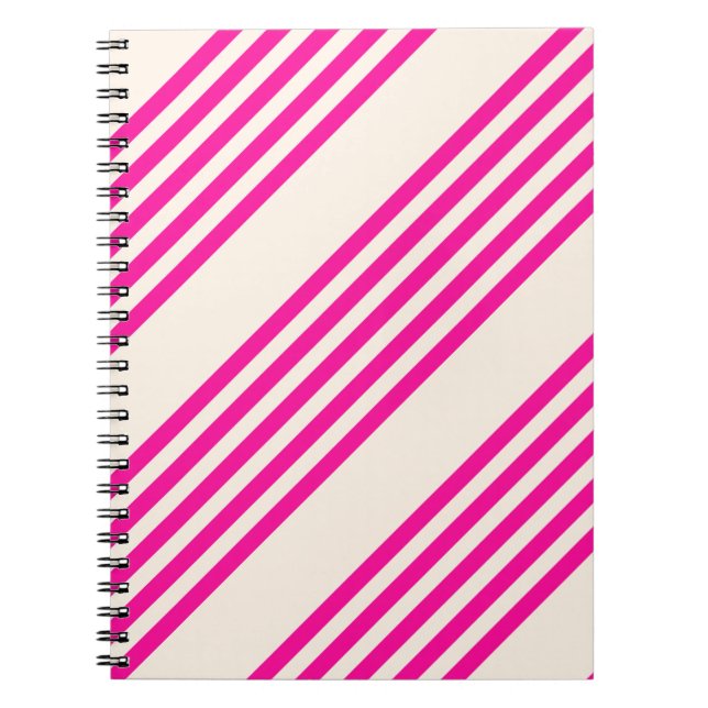 Carnet Fuchsia et beige cinq rayures motif (Devant)