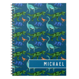 Carnet Fun Dinosaur Pattern Kids Blue Name School