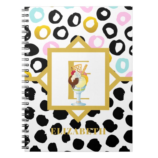 Carnet Fun Icecream Sundae Black Rose Monogrammes filles (Devant)