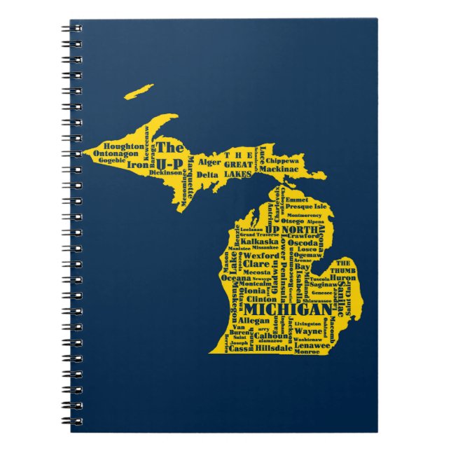 Carnet Fun Yellow et Navy Blue State of Michigan villes (Devant)