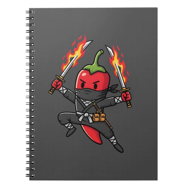 Carnet Funny Chili Pepper Fire Ninja Samurai Illustration (Devant)