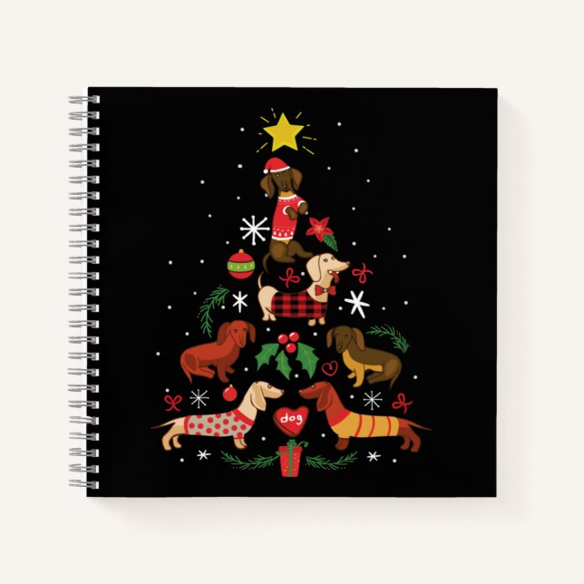 Carnet Funny Dachshund Christmas Tree (Devant)