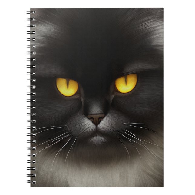 Carnet Funny Fluffeux noir Perse noir chaton visage (Devant)