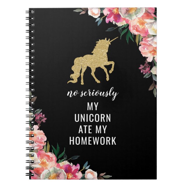 Carnet Funny Girl Floral Gold Parties scintillant Unicorn (Devant)