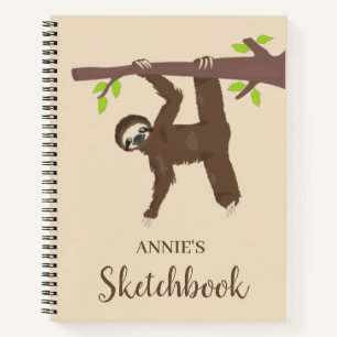 Carnet Funny Hanging Sloth Personnalisé Kids Sketchbook