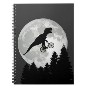Carnet Funny T-Rex Flying on Bicycle with Full Moon