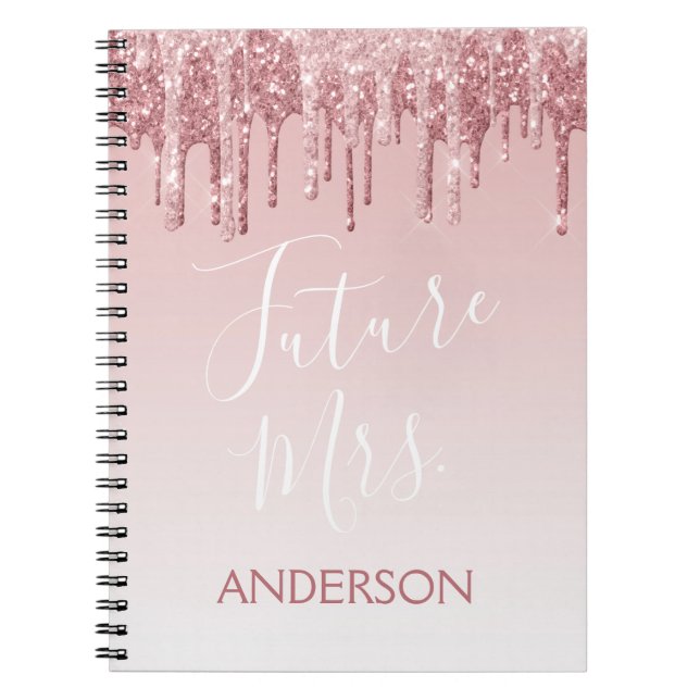 Carnet Futur Mme Rose Gold Blush Pink Sparkle Parties sci (Devant)