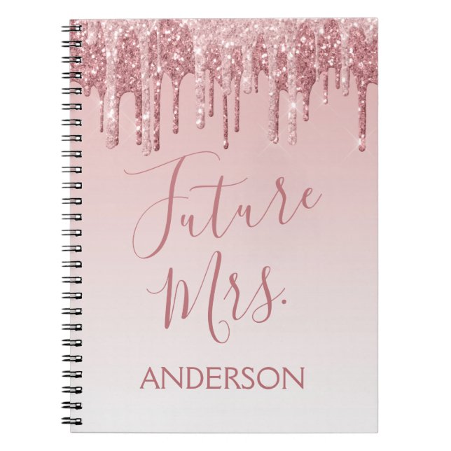 Carnet Futur Mme Rose Gold Blush Pink Sparkle Parties sci (Devant)