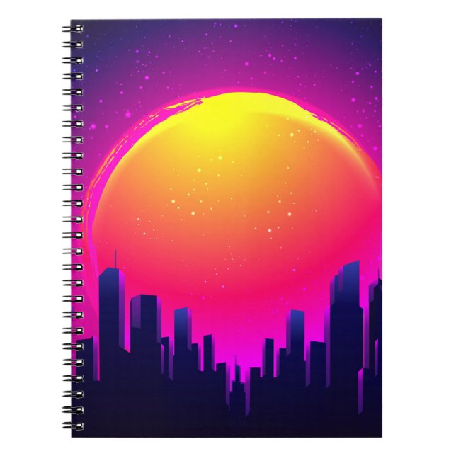 Carnet Futurisme rétro. illustration d'une vague de synth (Devant)