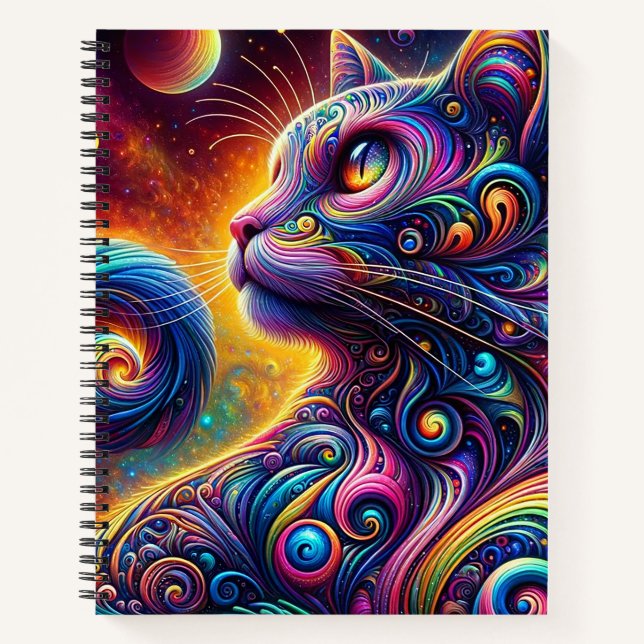 Carnet Galaxie mystique spirale Chat arc-en-ciel (Devant)