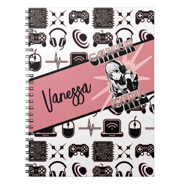 Carnet Gamer Girl personnalisée | Jeux (Devant)