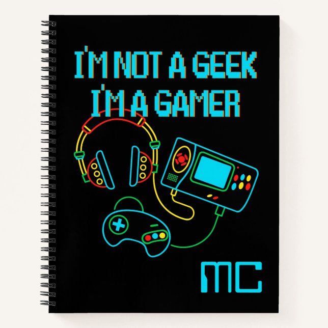 Carnet Gamer Retro Neon Monogrammé (Devant)