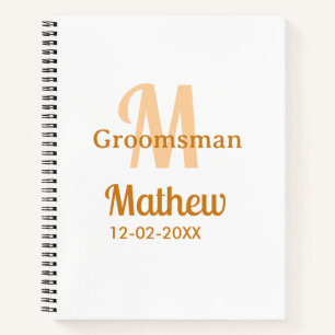 Carnet garçon d'honneur orange nom lettre date pastel mas