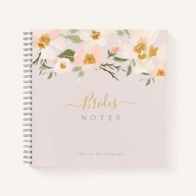 Carnet Gardenia Blush Aquarelle Abstraite Floral Brides (Devant)