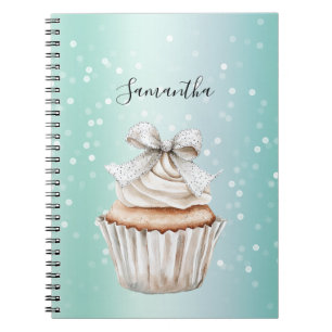 Carnet Gâteau cupcake à arc bow avec points Bokeh blanc m