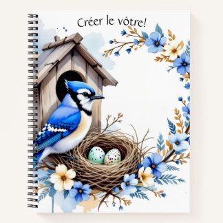 Carnet Geai bleu sur nichoir – Illustration florale paste