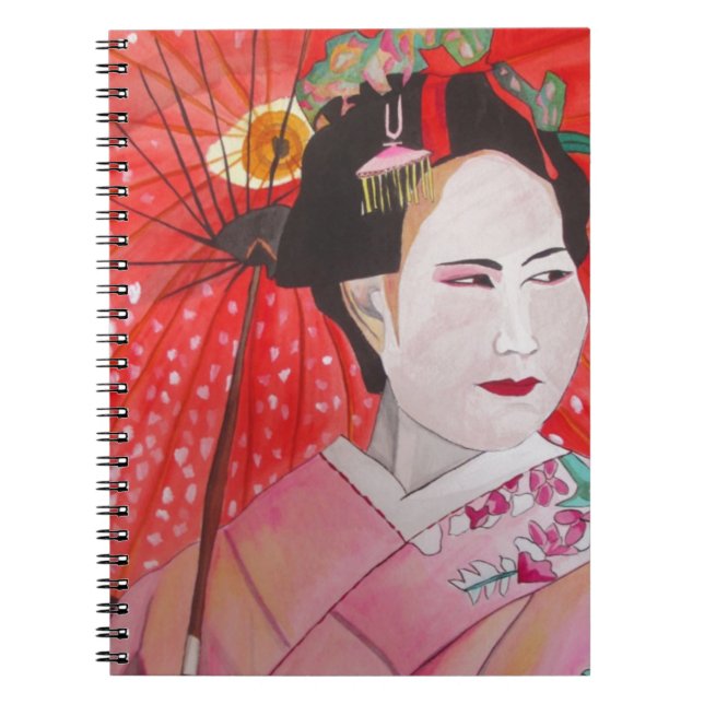 Carnet Geisha avec parapluie rouge peinture d'art origina (Devant)