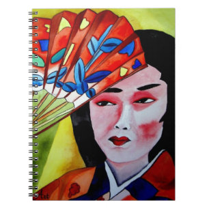 Carnet Geisha japonais avec ventilateur aquarelle origina