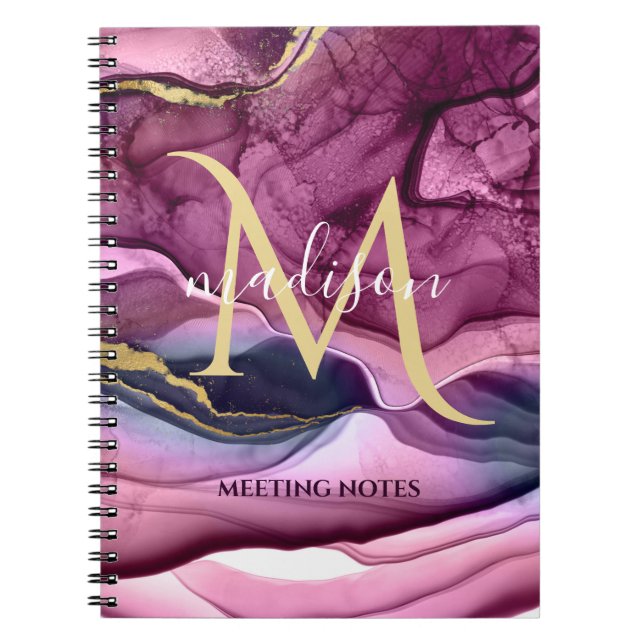 Carnet Géode d'agate violet rose et or Monogramme (Devant)
