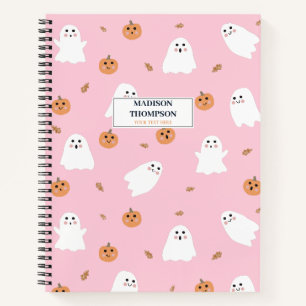 Carnet Ghost mignon et Citrouille Motif d'Halloween rose