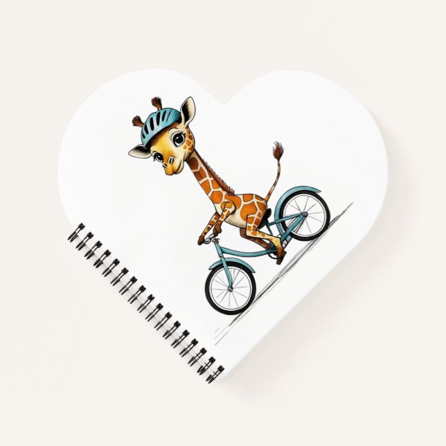 Carnet Girafe à vélo – Dessin au crayon (Devant)