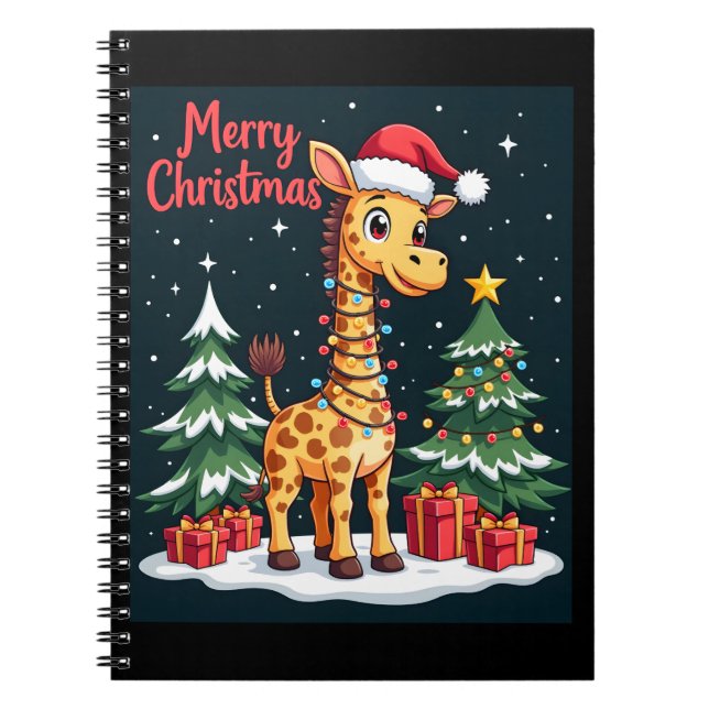 Carnet Giraffe Joyeux sapin de Noël Éclairage Père Noël G (Devant)