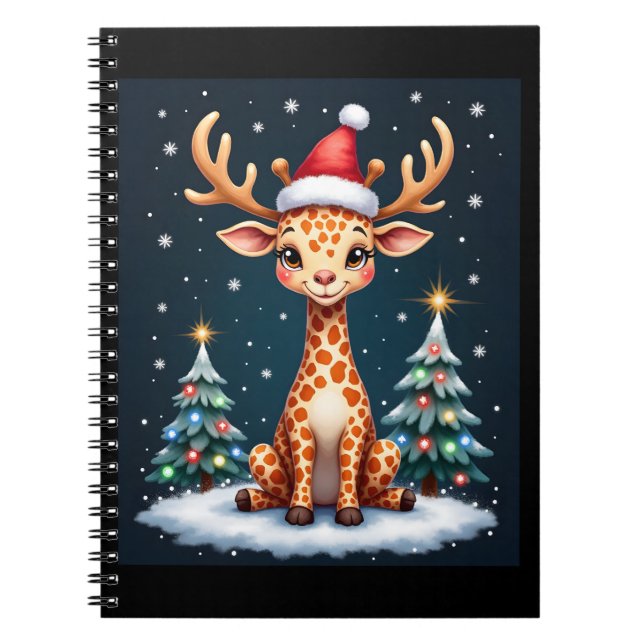 Carnet Giraffe Reindeer Casquette Père Noël Christmas Tre (Devant)