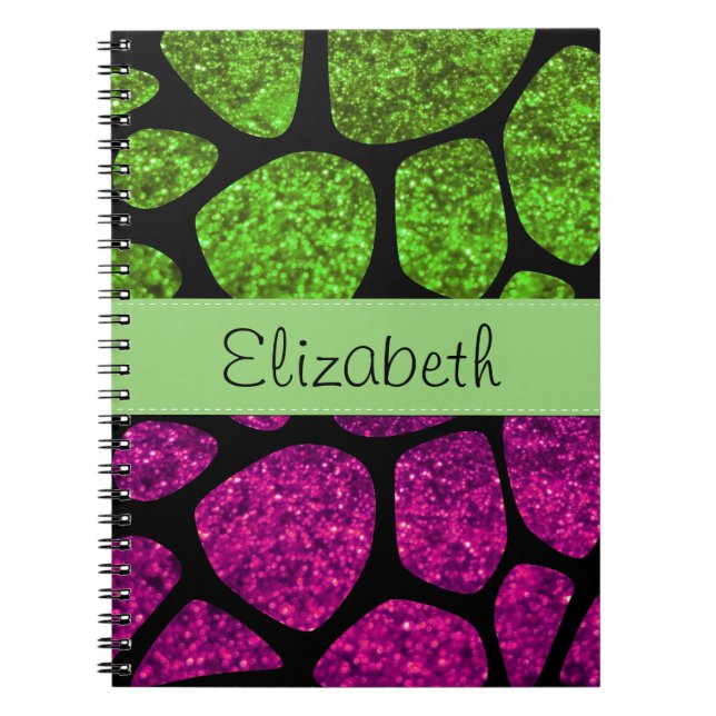 Carnet Giraffe Verte, Giraffe Rose, Parties scintillant,  (Devant)