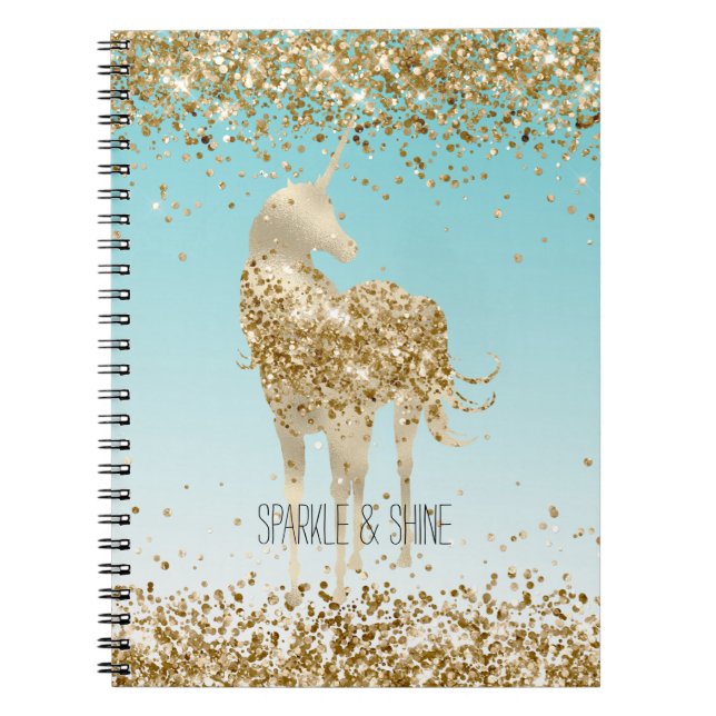 Carnet Girl Aqua Gold Confetti Parties scintillant Unicor (Devant)