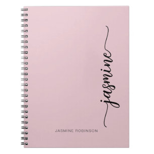 Carnet Girl Blush rose moderne Script Monogramme Nom