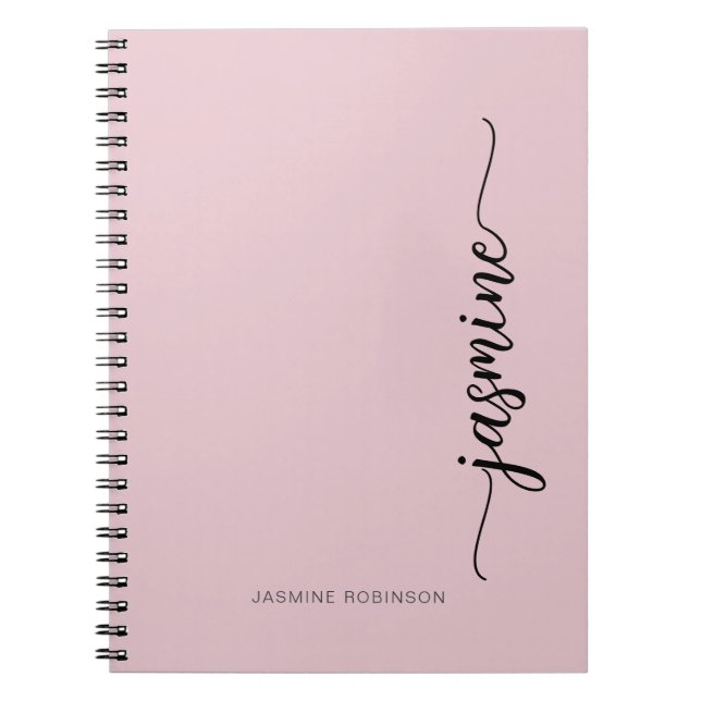 Carnet Girl Blush rose moderne Script Monogramme Nom (Devant)