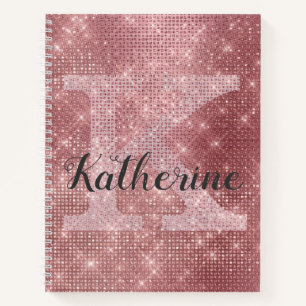 Carnet Girl Dusty Rose Gold Sparkle Monogramme Nom