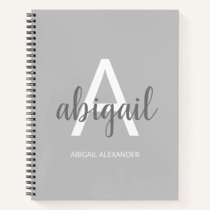 Carnet Girl Grey Moderne Monogramme Nom