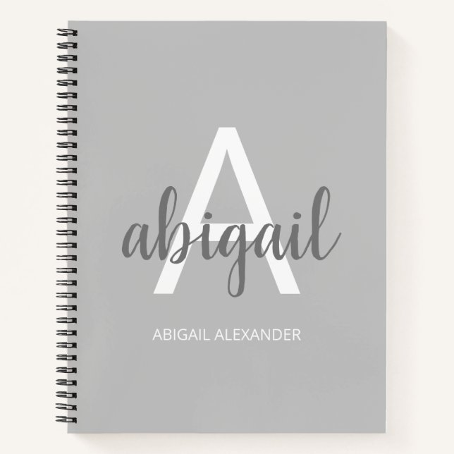 Carnet Girl Grey Moderne Monogramme Nom (Devant)