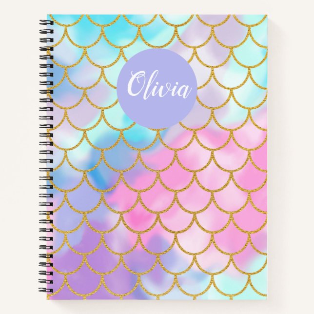 Carnet Girl Pastel Ombre Parties scintillant or Sirène Mo (Devant)