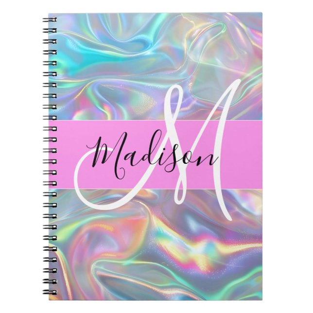 Carnet Girl Rainbow Holographic Iridescente Monogramme No (Devant)