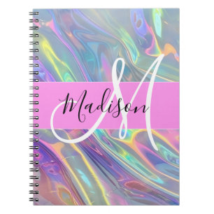 Carnet Girl Rainbow Holographic Iridescente Monogramme No