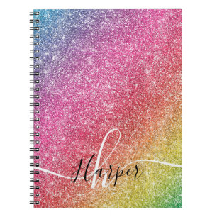Carnet Girl Rainbow Parties scintillant Monogramme Nom