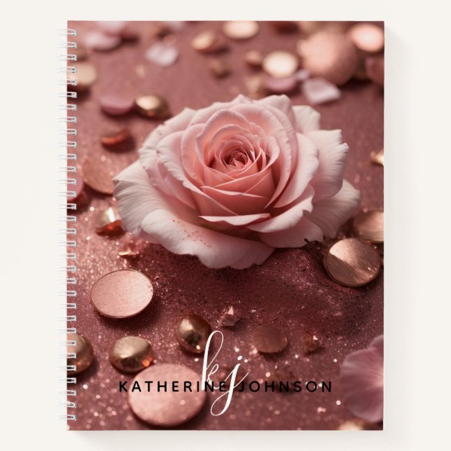 Carnet Girl Rose Gold Sparkle Parties scintillant Nom du  (Devant)