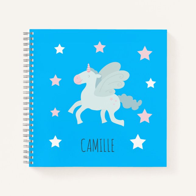 Carnet Girls Cute Magical Blue Unicorn Kids School (Devant)