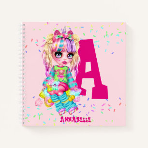 Carnet Girls Cute Unicorn Personnalisé Nommé Monogramme