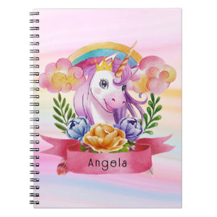 Carnet Girls mignonne violet licorne arc-en-ciel Nom pers