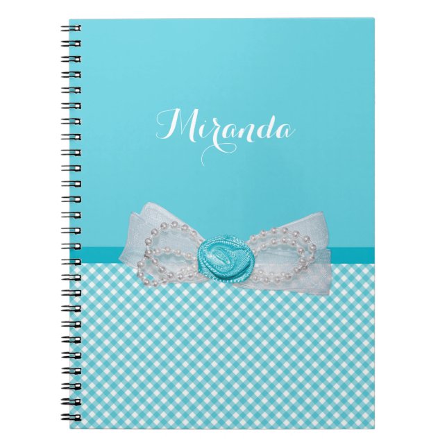 Carnet Girly Aqua En vichy mignonnes perles Rose Bow avec (Devant)