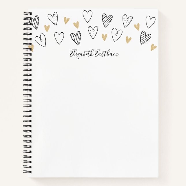 Carnet Girly Black Gold Heart Feminine Script (Devant)