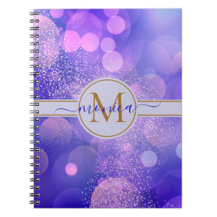 Carnet Girly Blue Bokeh Gold Parties scintillant Nom du m