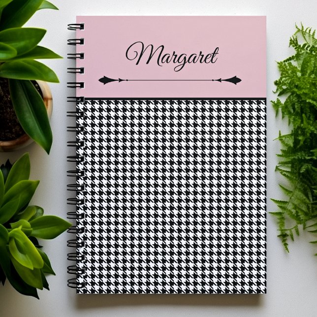 Carnet Girly Chic Classic Houndstooth & Pink Notebook (Créateur téléchargé)