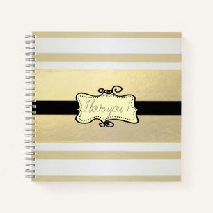 Carnet Girly Modern Gold Stripes, Je T'Aime