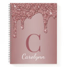 Girly Rose Gold Sparkle Glitter Drips monogram